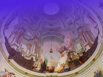 Kuppelfresko der Pfarr- und Wallfahrtskirche Mariae Geburt in Maria Langegg (Niederösterreich) von Josef Adam Mölk (1773): Maria, Heil der Kranken. 